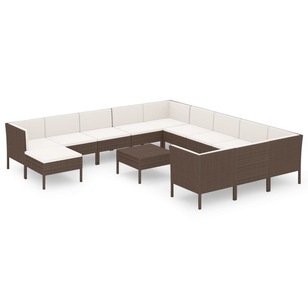 vidaXL Set muebles de jardín 13 pzas y cojines ratán sintético marrón