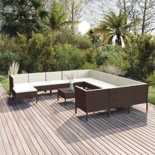 vidaXL Set muebles de jardín 13 pzas y cojines ratán sintético marrón