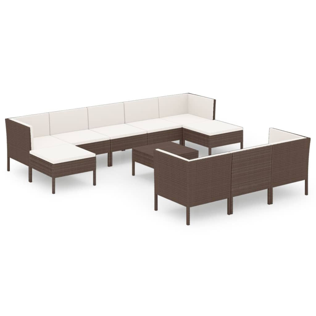 vidaXL Set muebles de jardín 11 pzas y cojines ratán sintético marrón