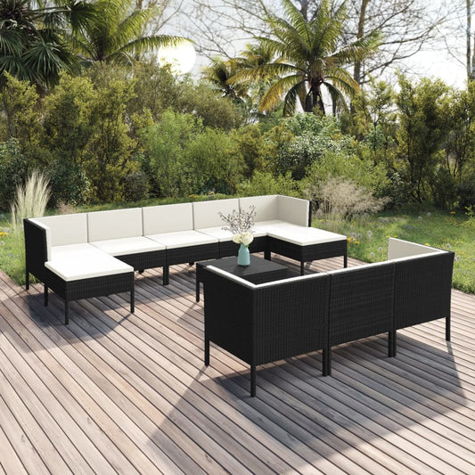 vidaXL Set muebles de jardín 11 pzas y cojines ratán sintético negro