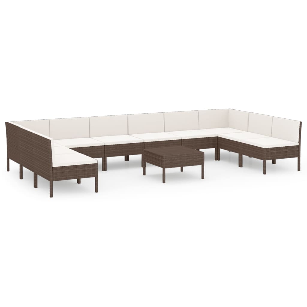 vidaXL Set muebles de jardín 11 pzas y cojines ratán sintético marrón