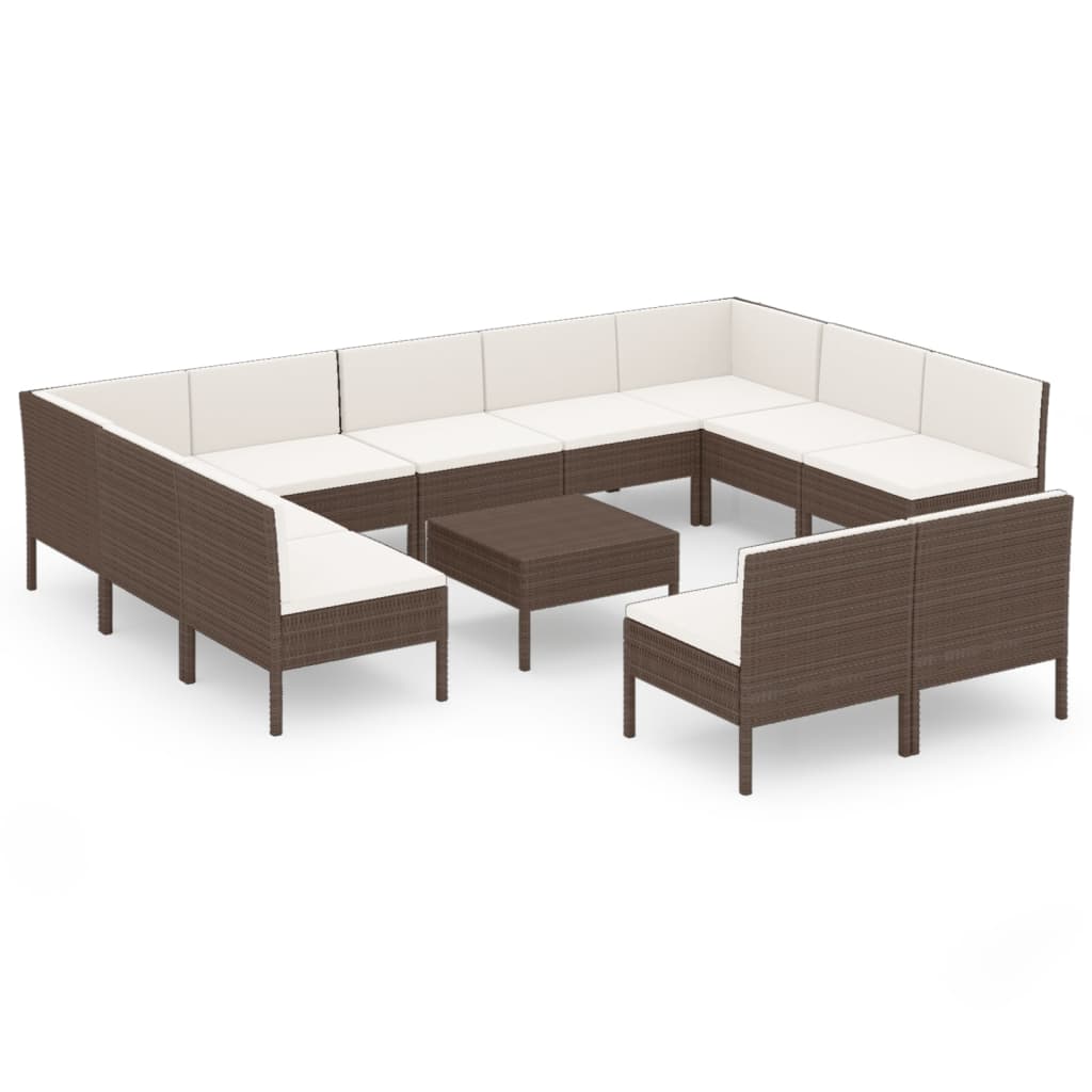 vidaXL Set muebles de jardín 12 pzas y cojines ratán sintético marrón