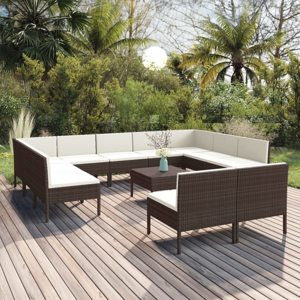 vidaXL Set muebles de jardín 12 pzas y cojines ratán sintético marrón