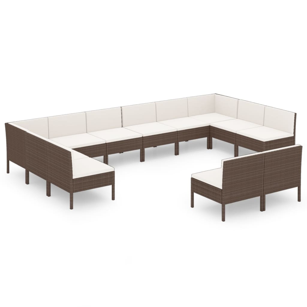 vidaXL Set muebles de jardín 12 pzas y cojines ratán sintético marrón