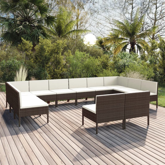 vidaXL Set muebles de jardín 12 pzas y cojines ratán sintético marrón