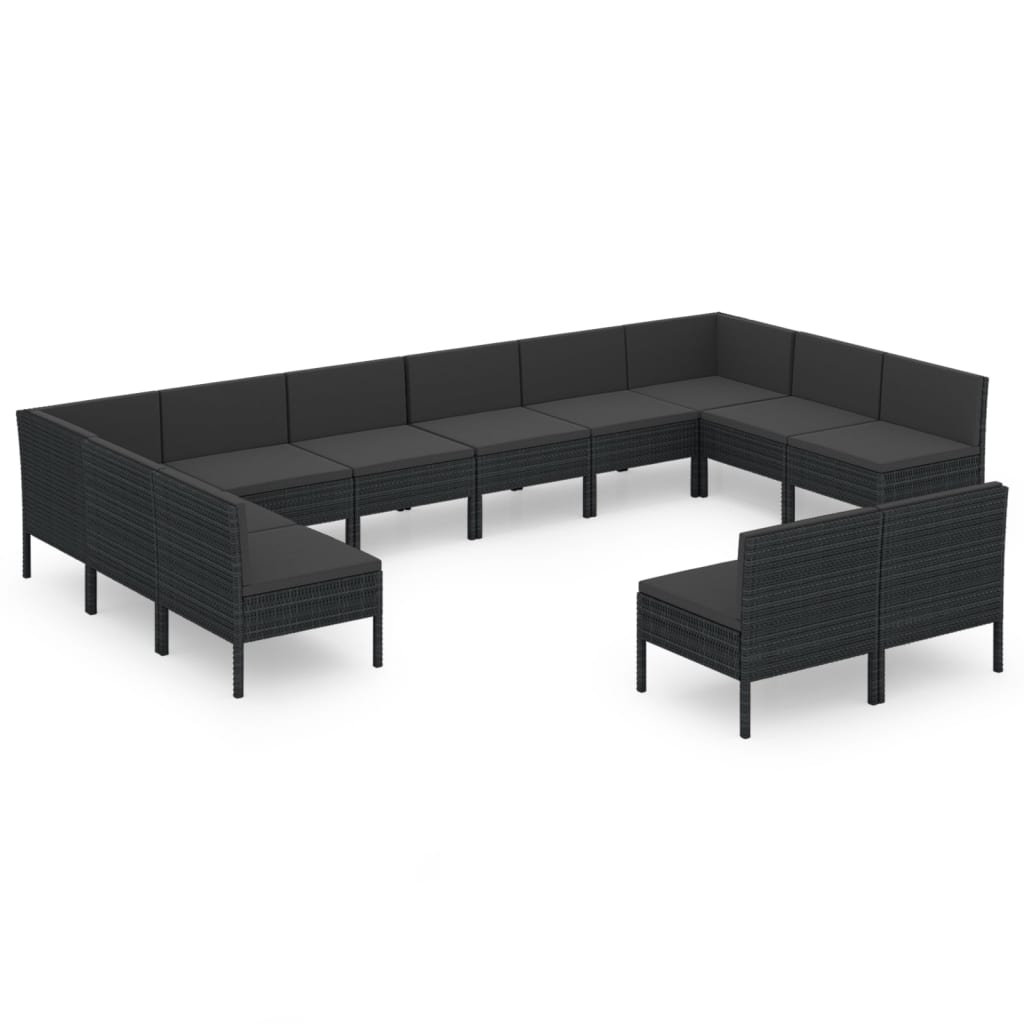 vidaXL Set muebles de jardín 12 pzas y cojines ratán sintético negro