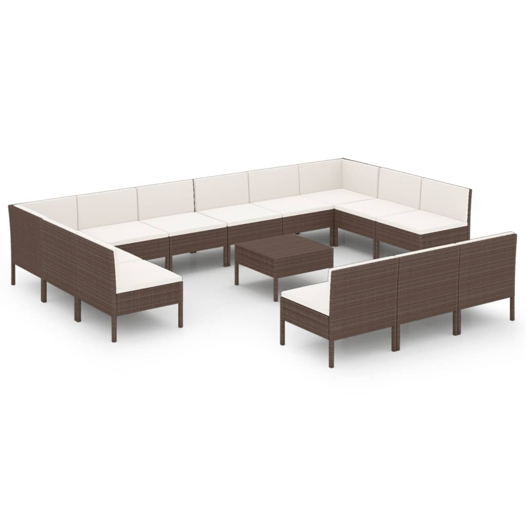 vidaXL Set muebles de jardín 14 pzas y cojines ratán sintético marrón