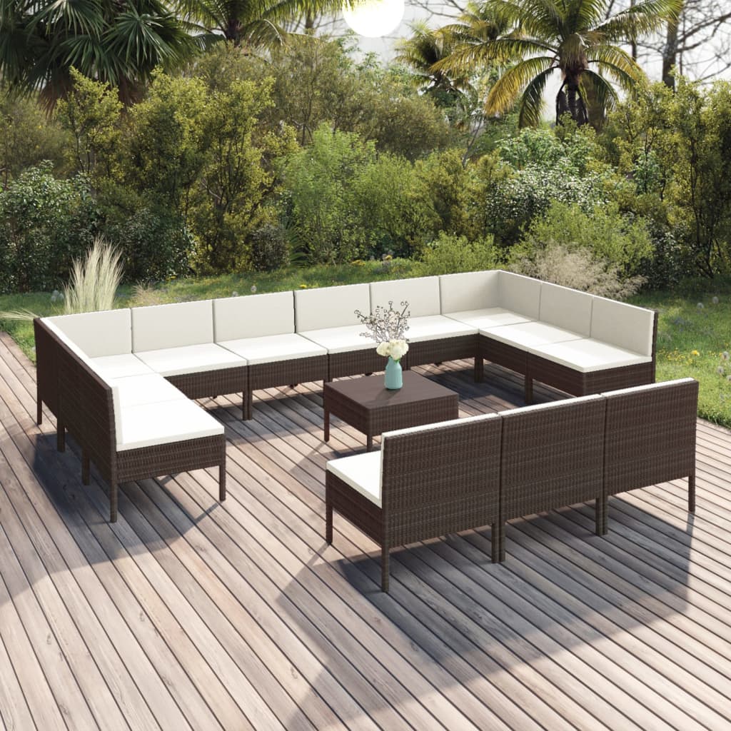 vidaXL Set muebles de jardín 14 pzas y cojines ratán sintético marrón