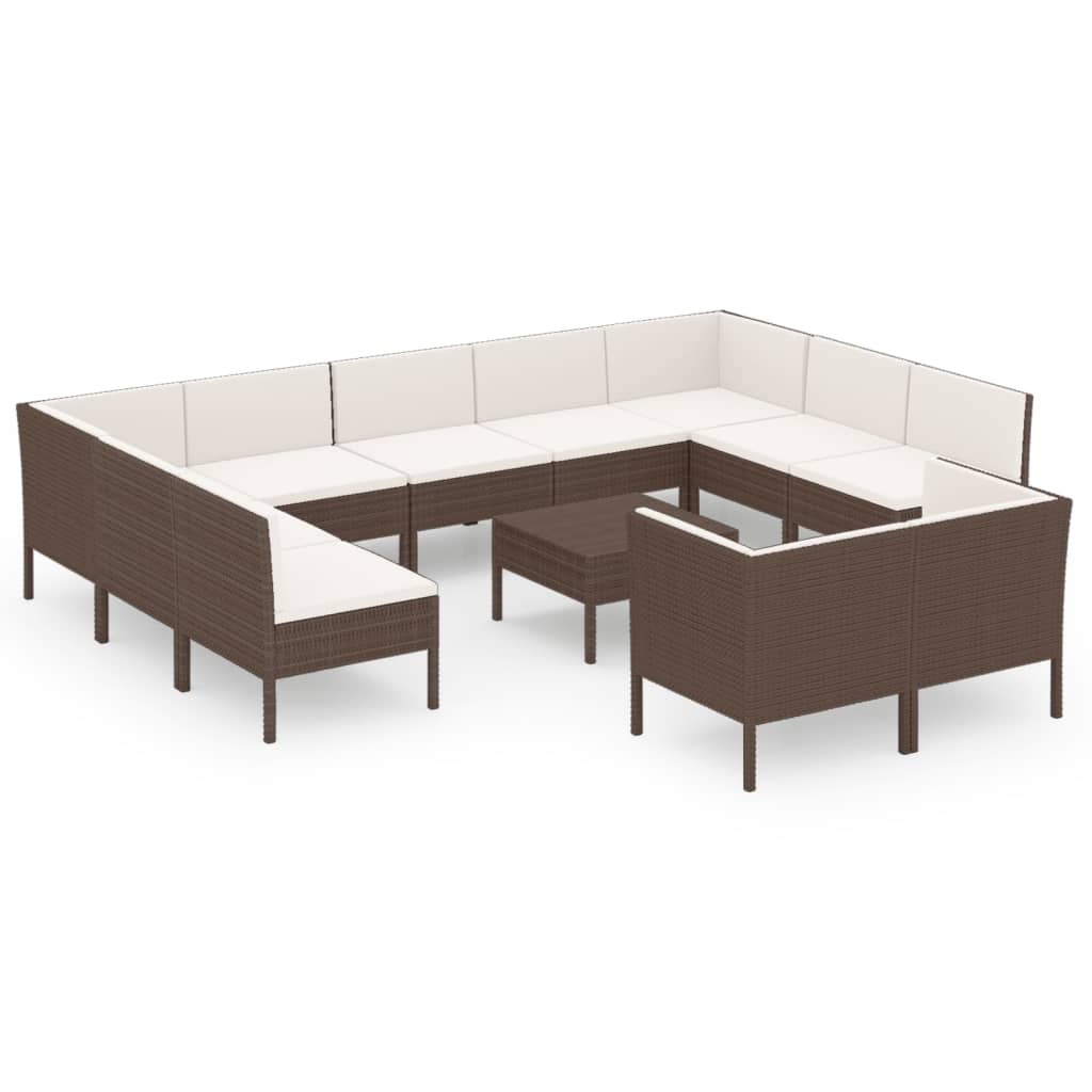 vidaXL Set muebles de jardín 12 pzas y cojines ratán sintético marrón