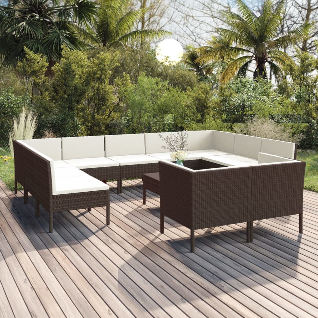 vidaXL Set muebles de jardín 12 pzas y cojines ratán sintético marrón