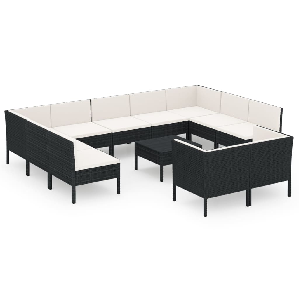 vidaXL Set de muebles de jardín 12 pzas cojines ratán sintético negro