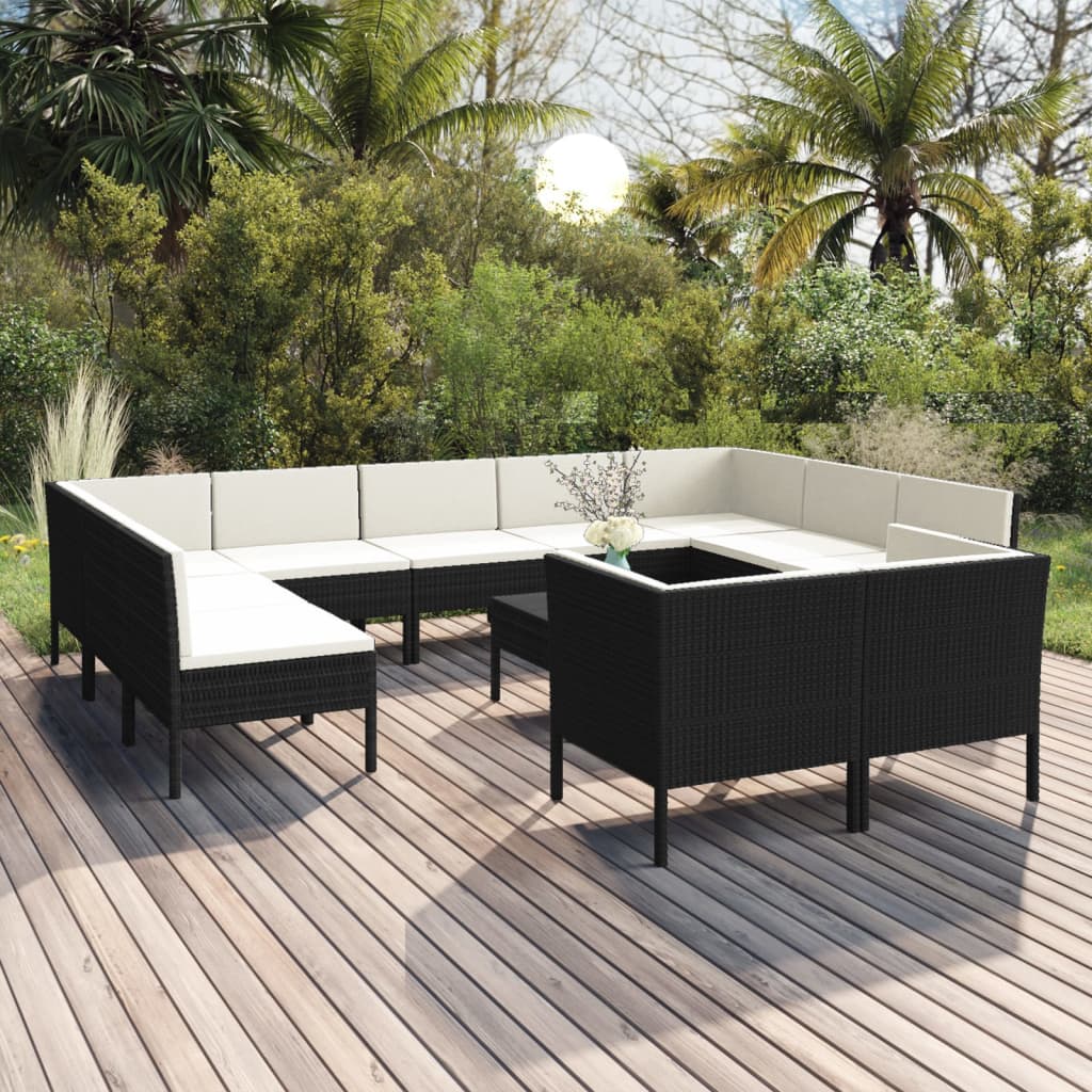 vidaXL Set de muebles de jardín 12 pzas cojines ratán sintético negro