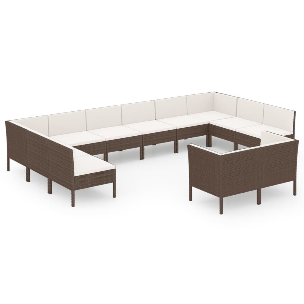 vidaXL Set muebles de jardín 12 pzas y cojines ratán sintético marrón