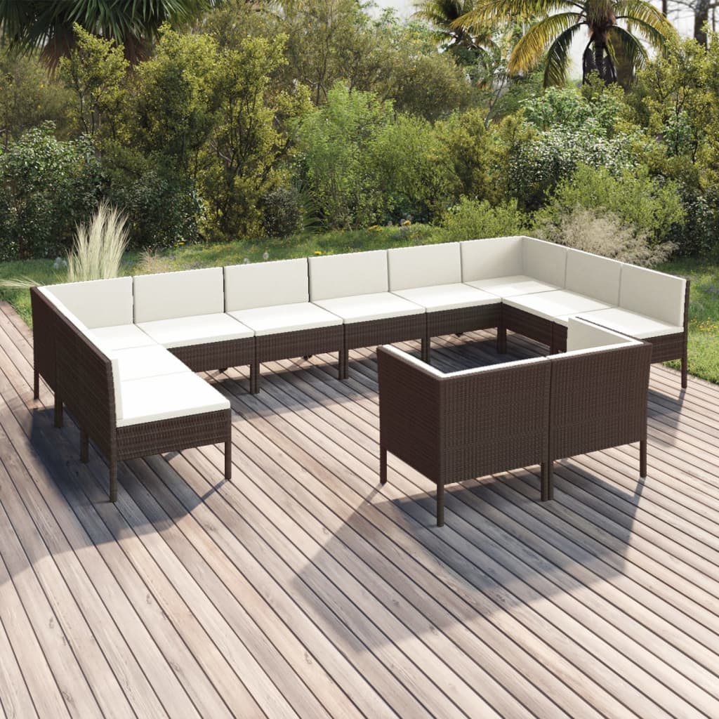 vidaXL Set muebles de jardín 12 pzas y cojines ratán sintético marrón