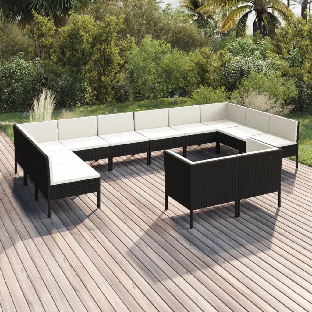 vidaXL Set muebles de jardín 12 pzas y cojines ratán sintético negro