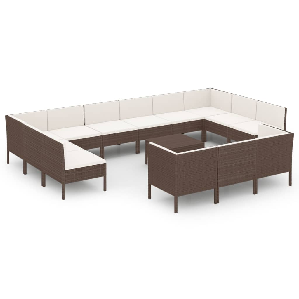 vidaXL Set muebles de jardín 14 pzas y cojines ratán sintético marrón