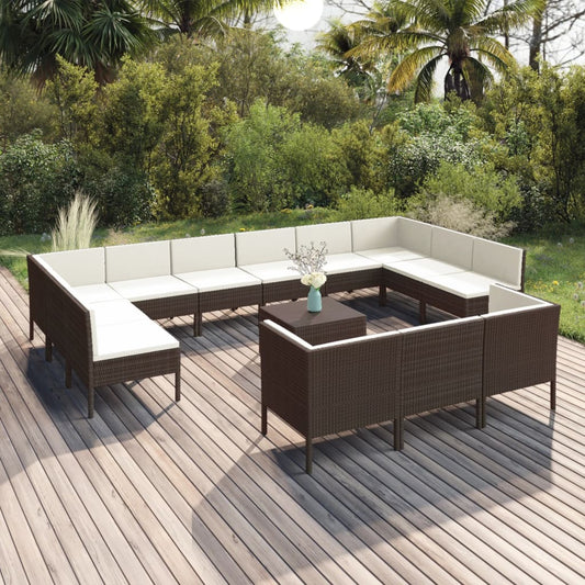 vidaXL Set muebles de jardín 14 pzas y cojines ratán sintético marrón