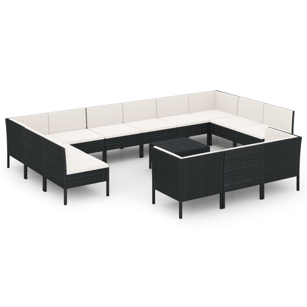 vidaXL Set de muebles de jardín 14 pzas cojines ratán sintético negro