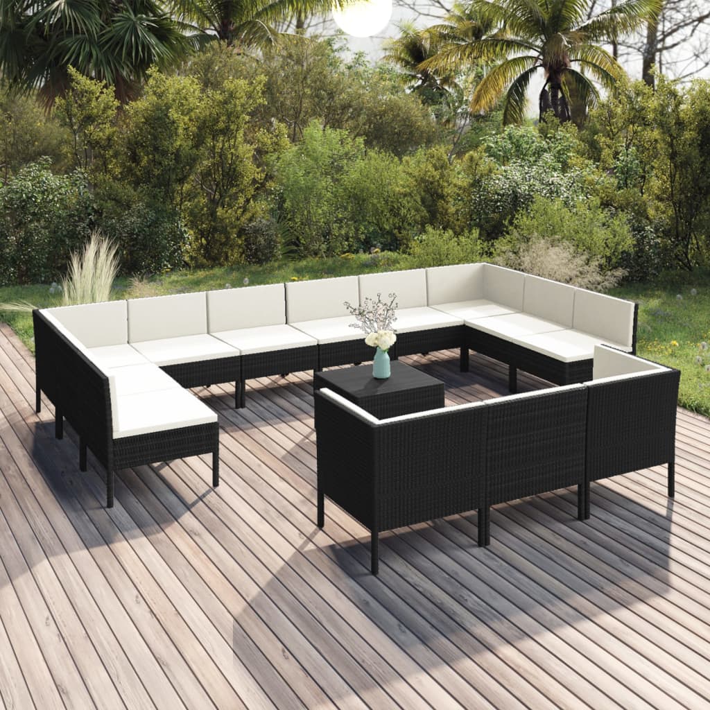 vidaXL Set de muebles de jardín 14 pzas cojines ratán sintético negro