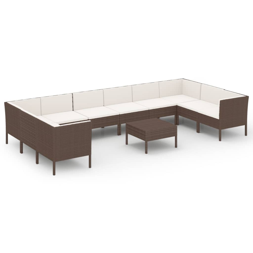 vidaXL Set muebles de jardín 11 pzas y cojines ratán sintético marrón