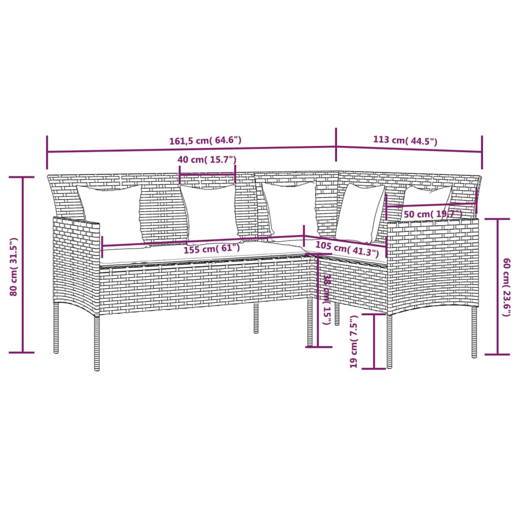 vidaXL Set de sofás en forma de L 5 pzas cojines ratán sintético gris