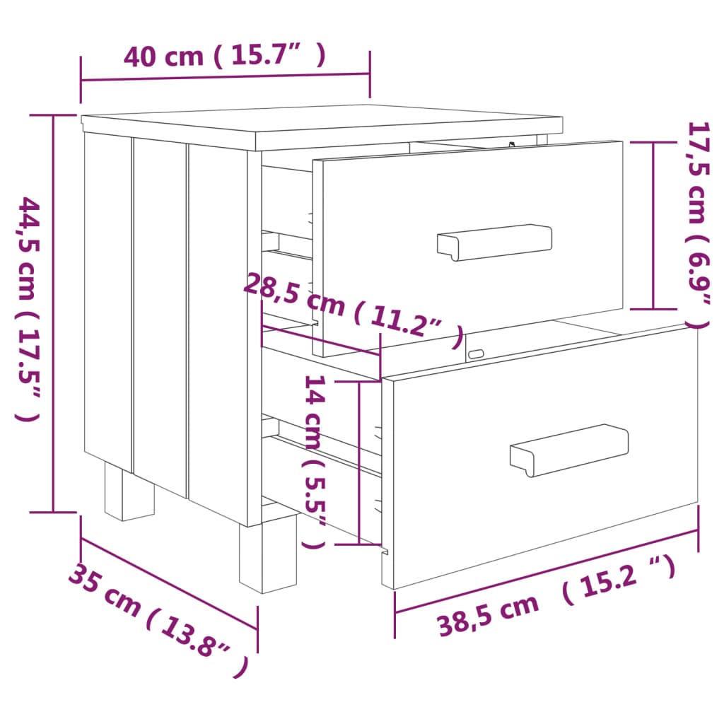 vidaXL Mesita de noche HAMAR pino macizo marrón miel 40x35x44,5cm