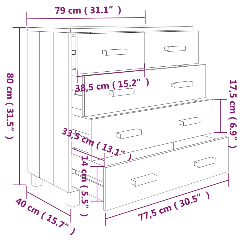 vidaXL Aparador HAMAR madera maciza de pino blanca 79x40x80 cm