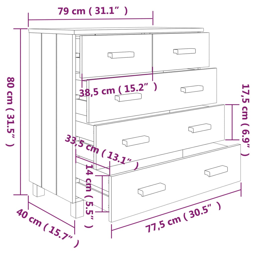 vidaXL Aparador HAMAR madera maciza de pino gris claro 79x40x80 cm