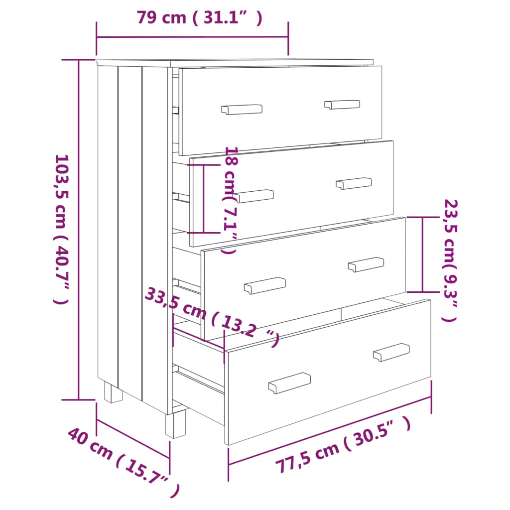 vidaXL Aparador HAMAR madera maciza de pino gris claro 79x40x103,5 cm