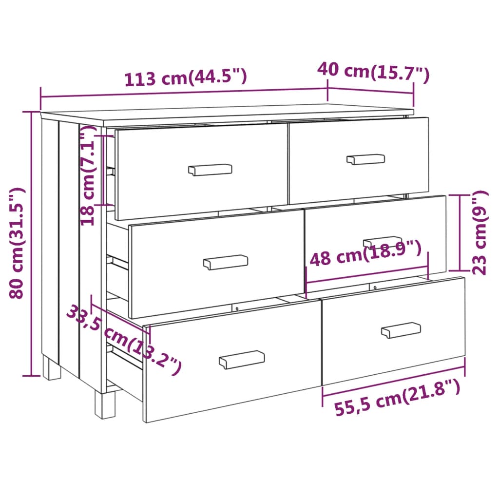 vidaXL Aparador HAMAR madera de pino maciza marrón miel 113x40x80 cm