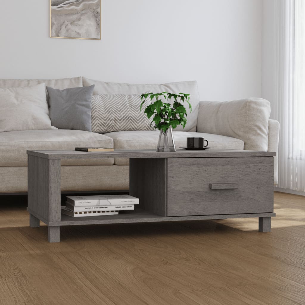 vidaXL Mesa de centro HAMAR madera maciza pino gris claro 100x55x35 cm