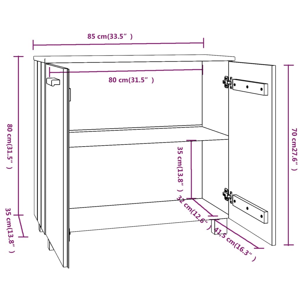 vidaXL Aparador HAMAR madera de pino maciza marrón miel 85x35x80 cm