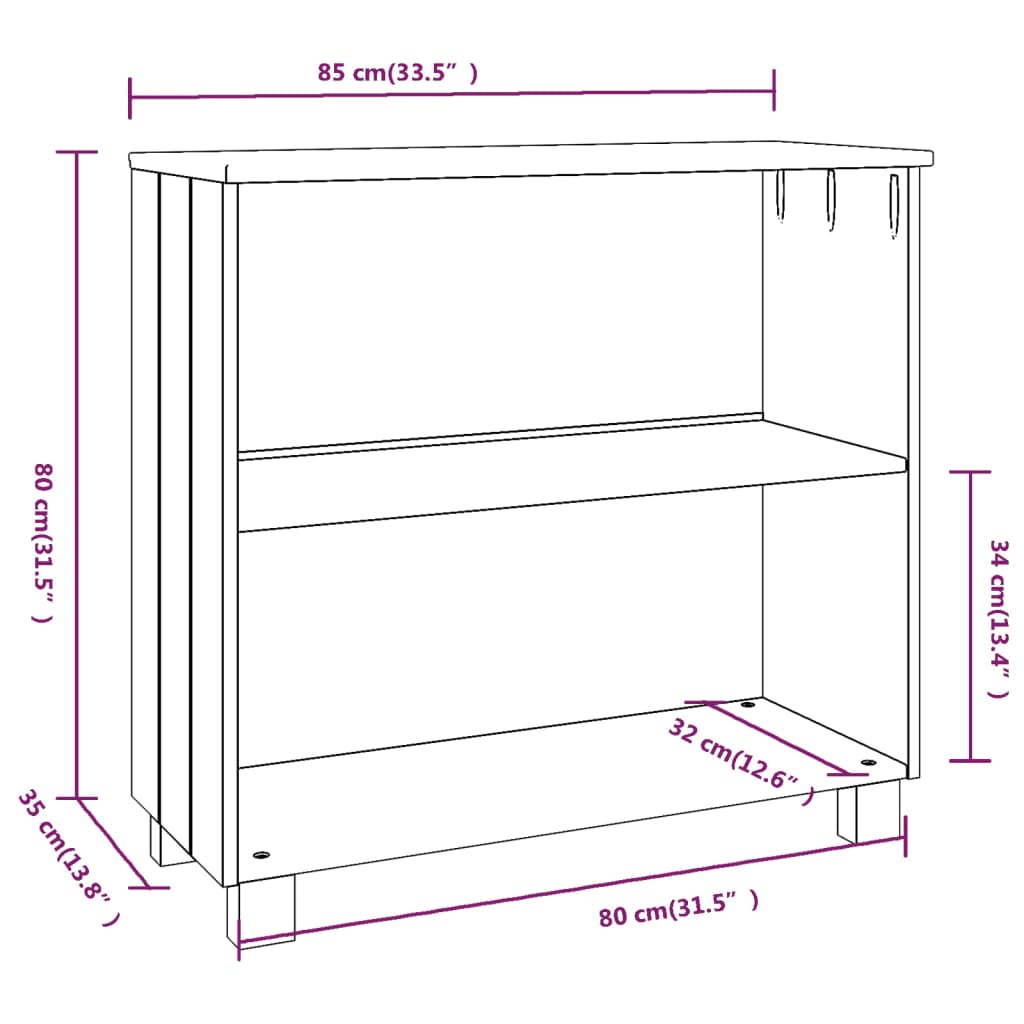 vidaXL Aparador HAMAR madera de pino maciza marrón miel 85x35x80 cm