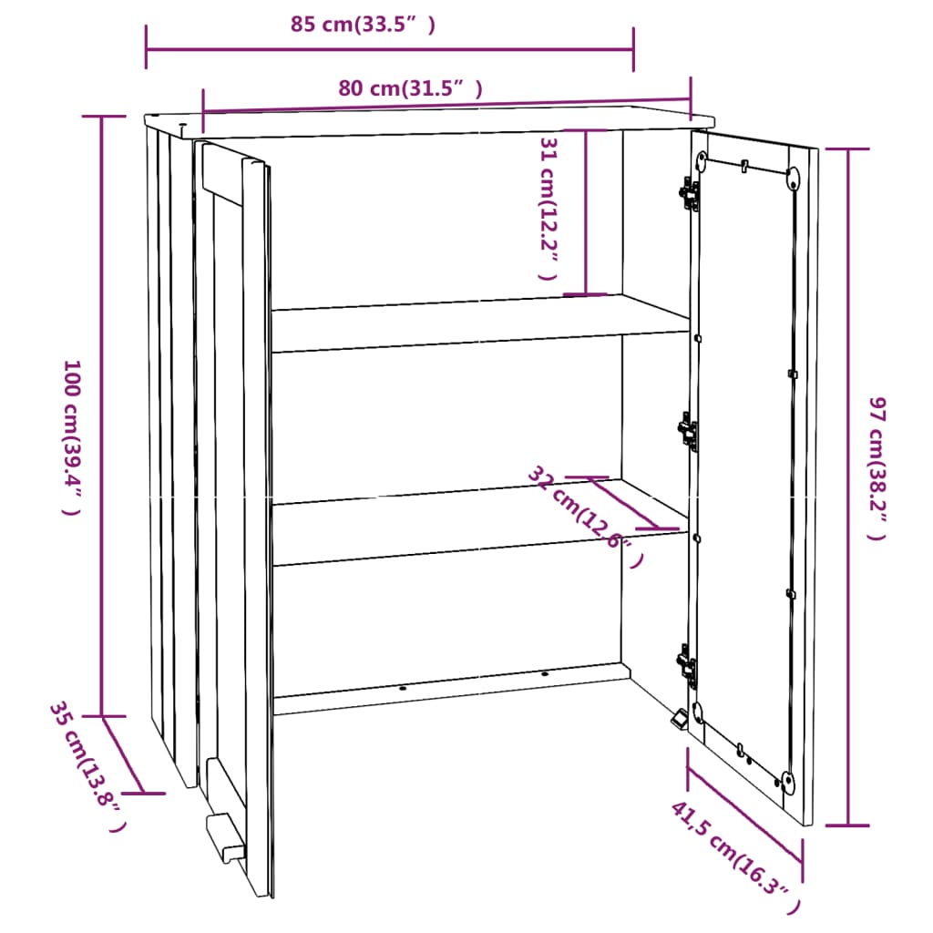 vidaXL Aparador superior HAMAR pino macizo marrón miel 85x35x100 cm