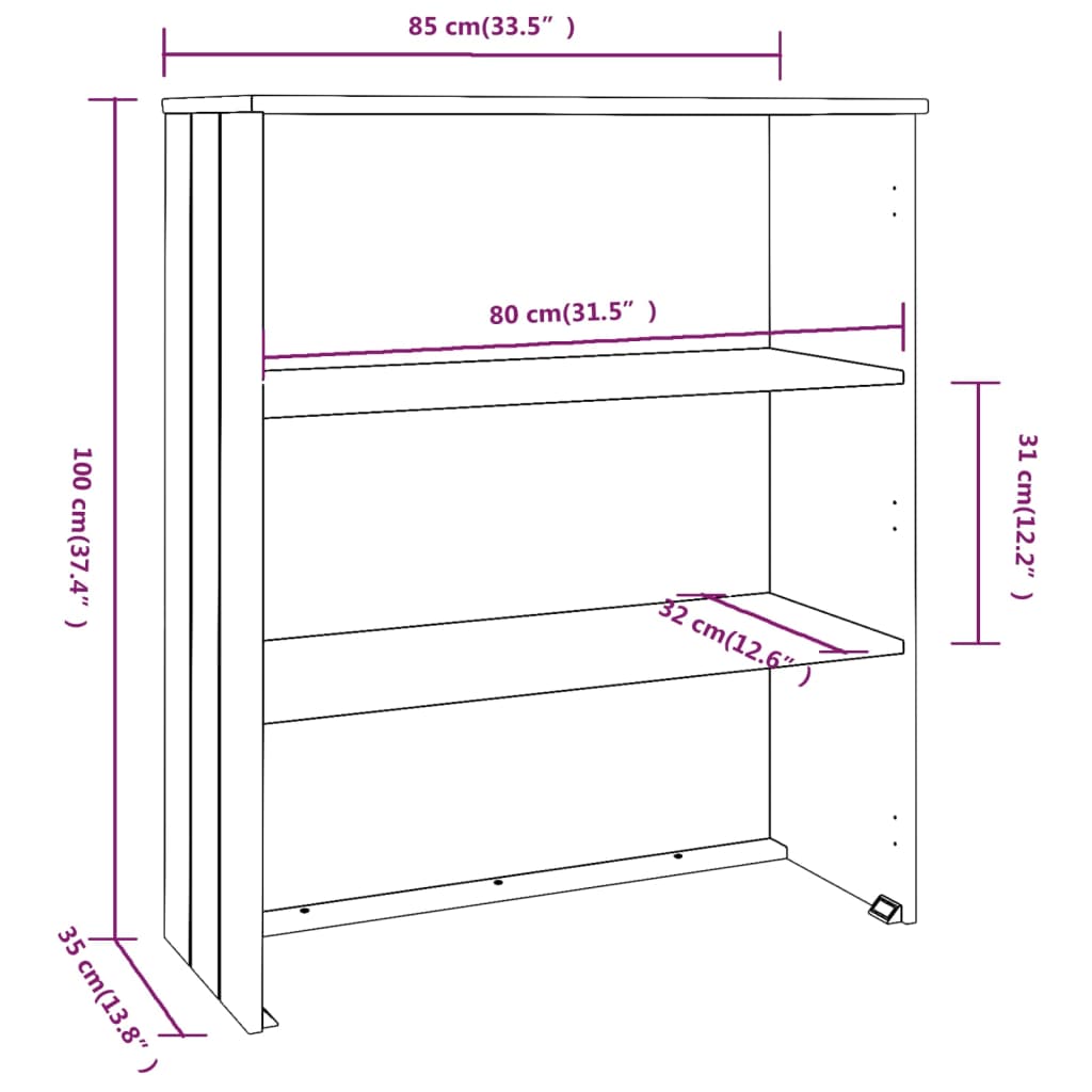 vidaXL Aparador superior HAMAR pino macizo marrón miel 85x35x100 cm