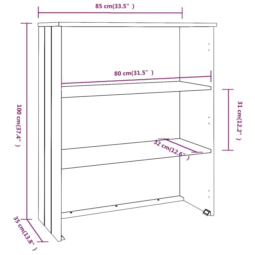 vidaXL Aparador superior HAMAR pino macizo gris claro 85x35x100 cm