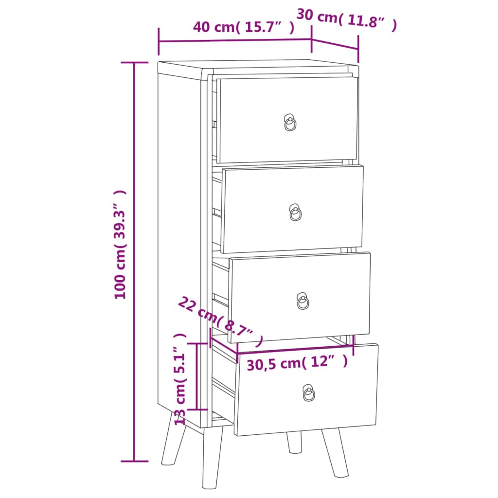 vidaXL Cómoda de madera maciza de teca 40x30x100 cm