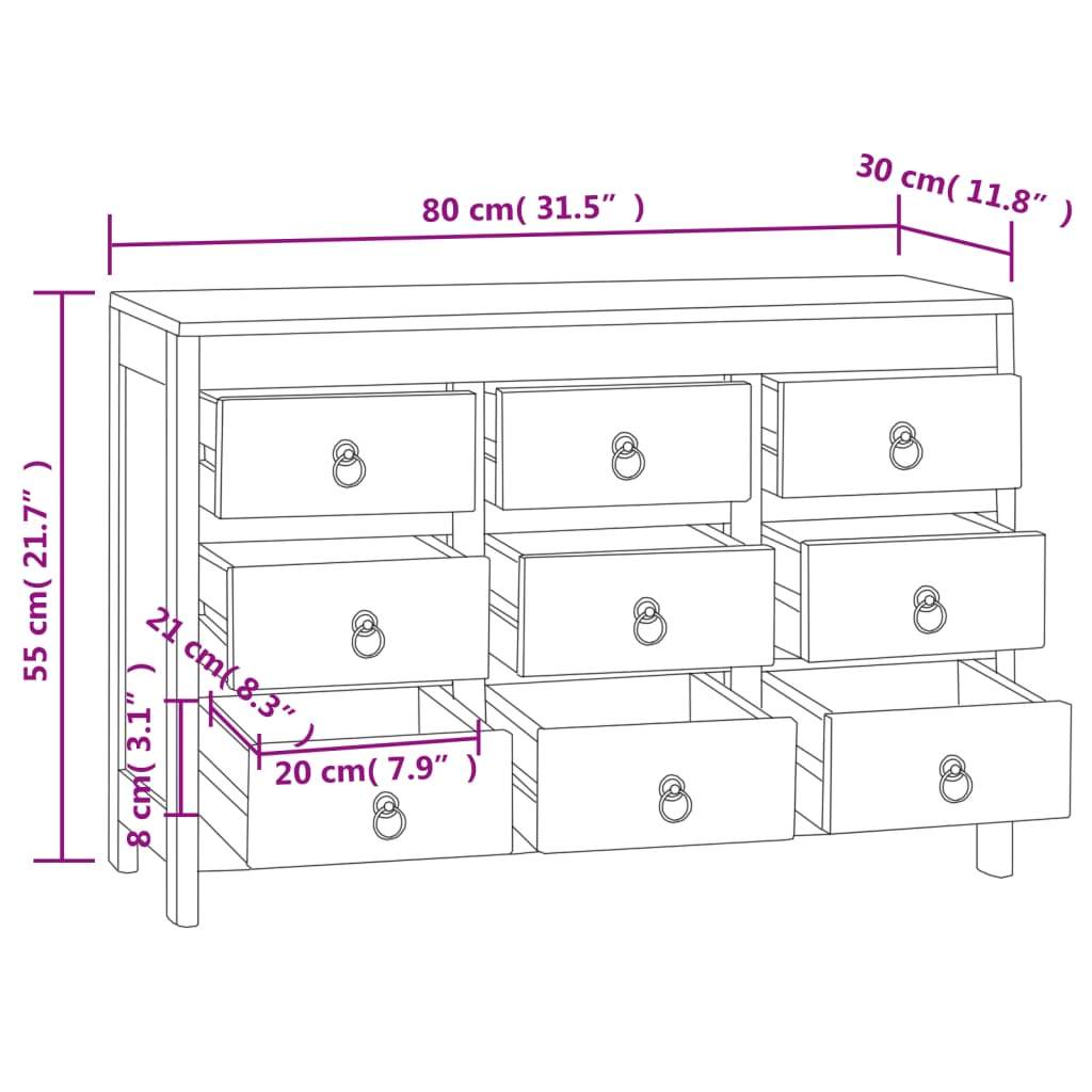 vidaXL Cómoda de madera maciza de teca 80x30x55 cm