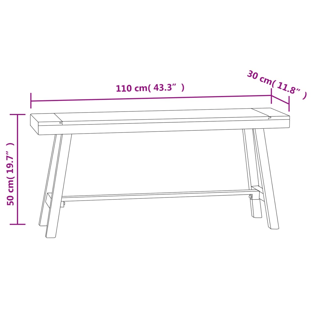 vidaXL Banco de madera maciza de teca 110 cm