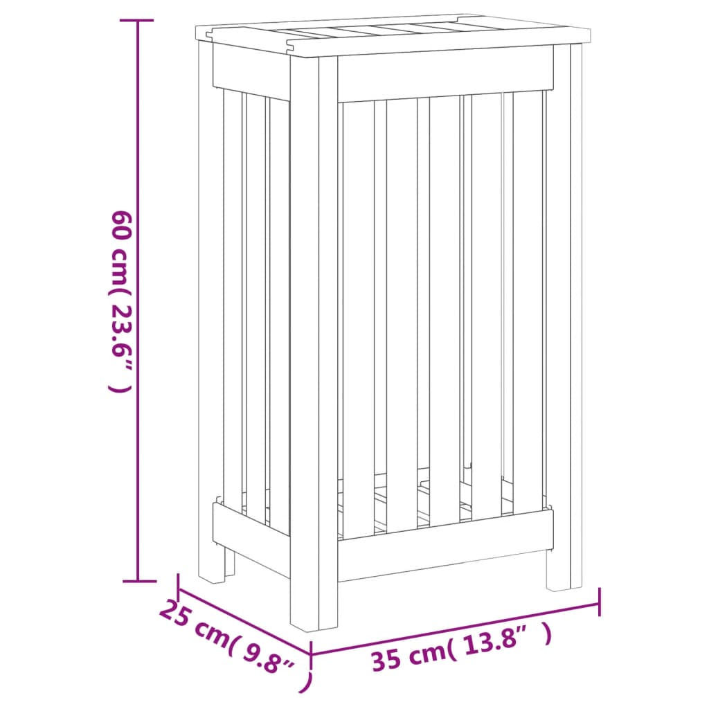 vidaXL Cesto de la ropa sucia madera maciza de teca 35x25x60 cm