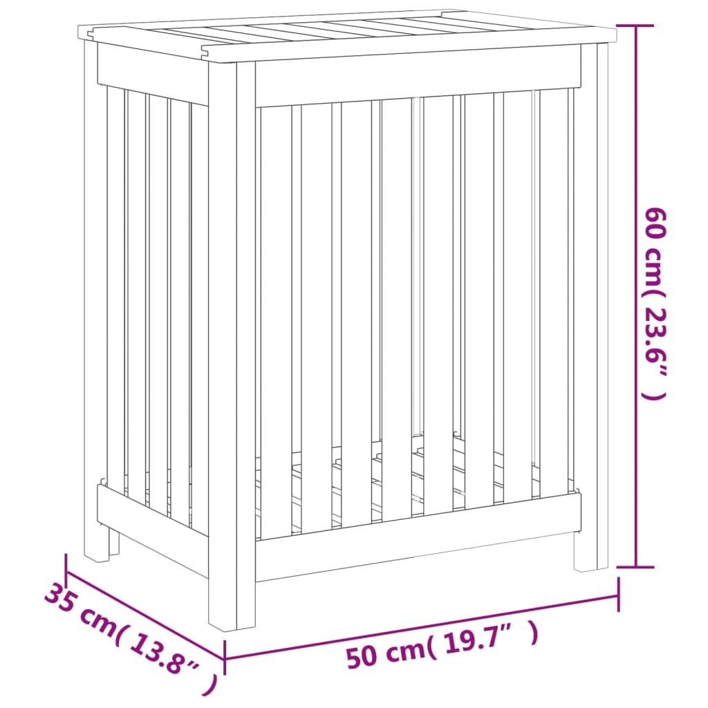 vidaXL Cesto de la ropa sucia madera maciza de teca 50x35x60 cm