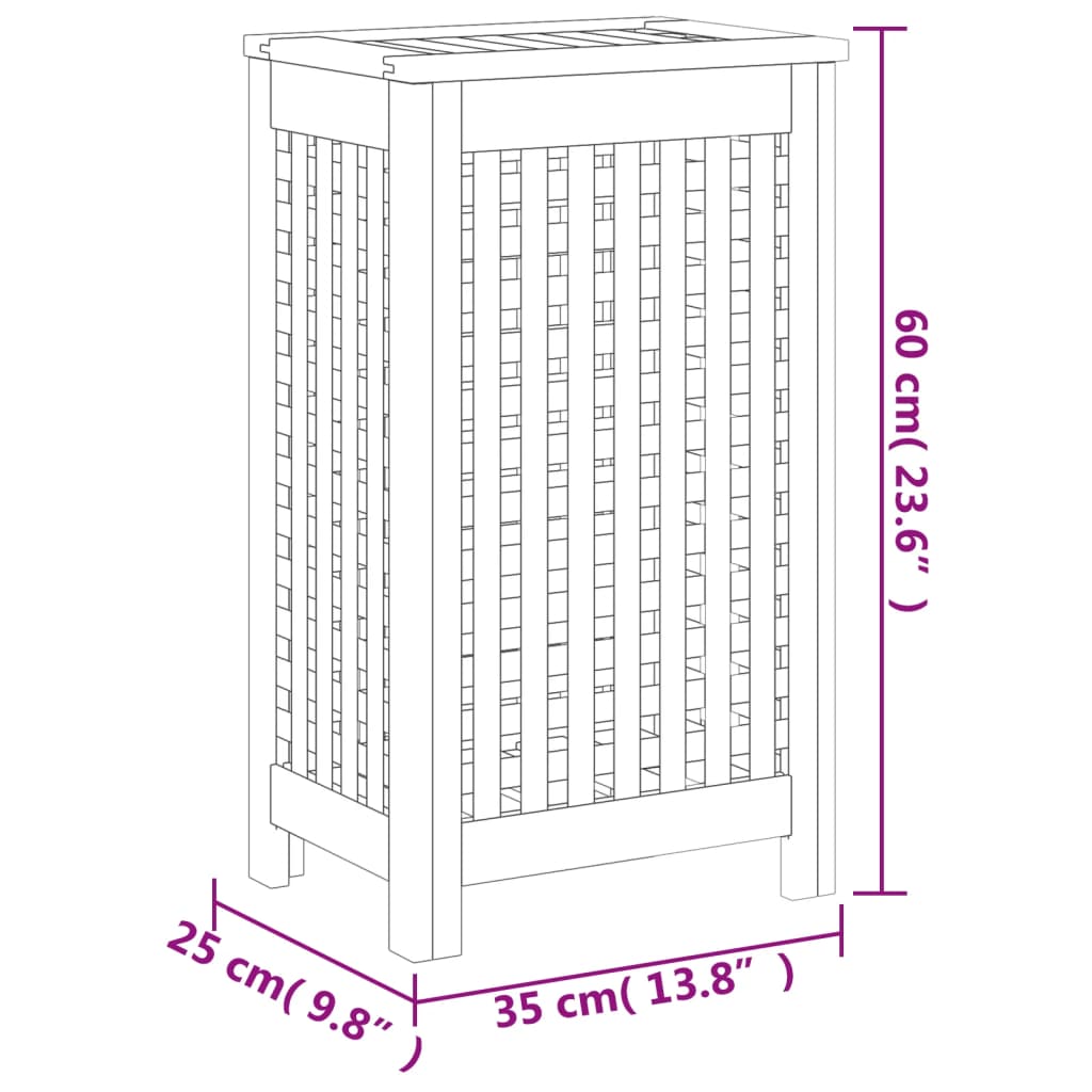 vidaXL Cesto de la ropa sucia madera maciza de teca 35x25x60 cm