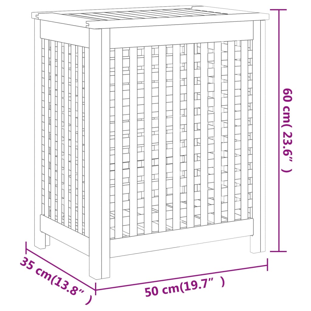 vidaXL Cesto de la ropa sucia madera maciza de teca 50x35x60 cm