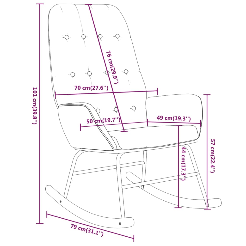 vidaXL Silla mecedora de tela color crema