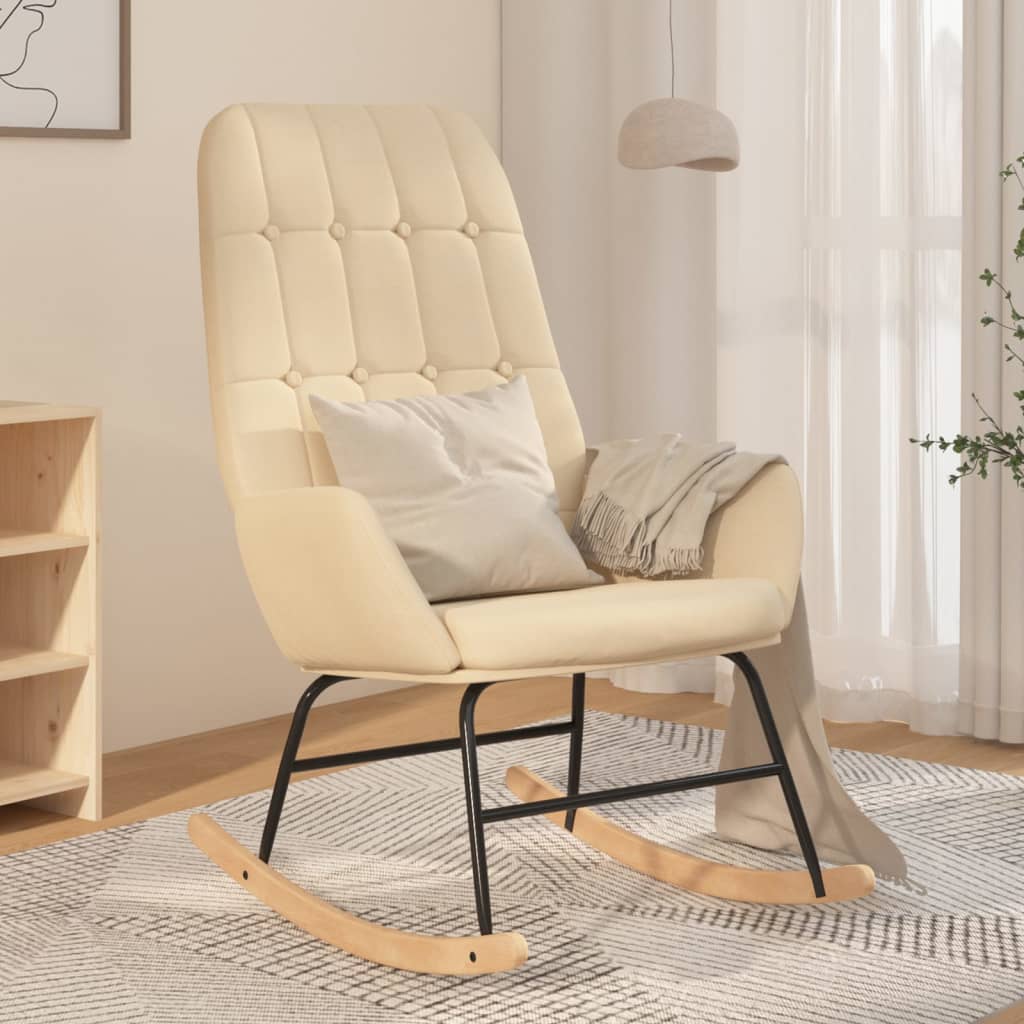 vidaXL Silla mecedora de tela color crema