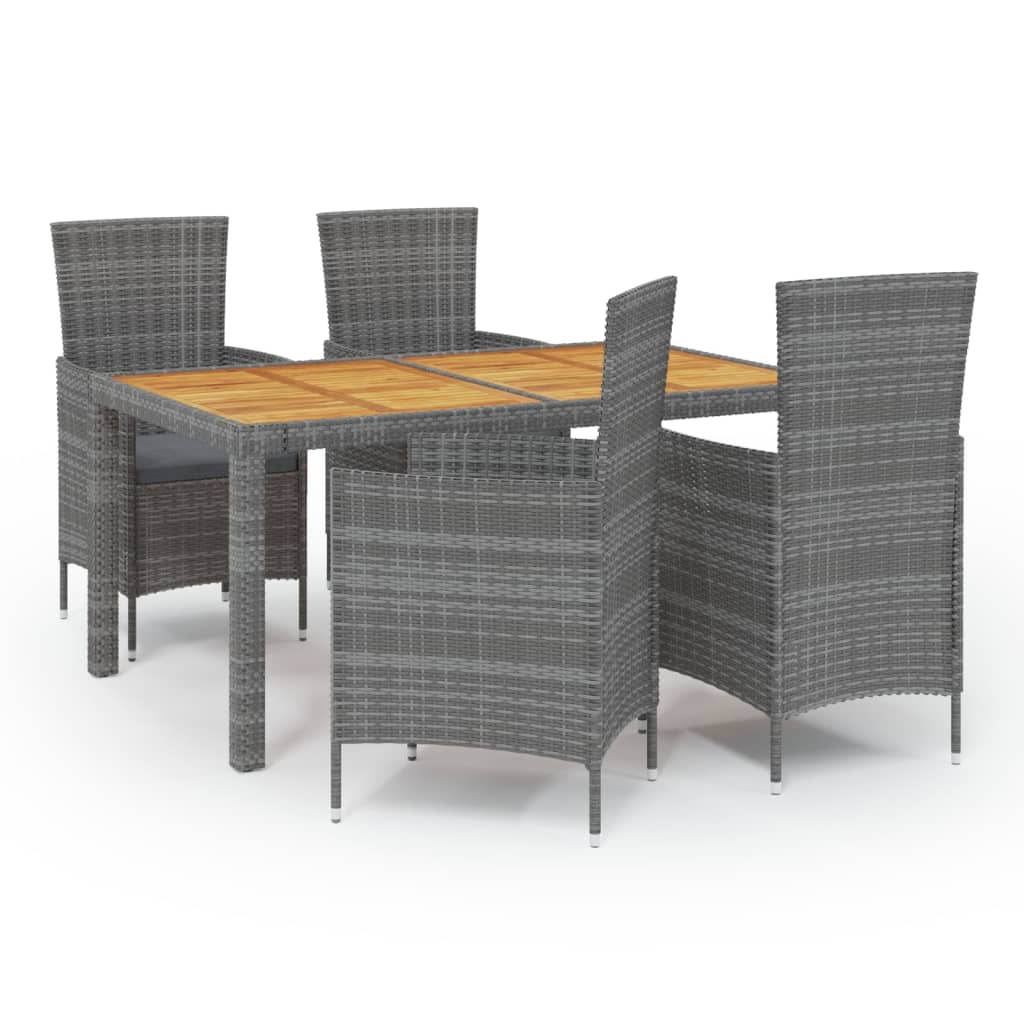 vidaXL Set de comedor de jardín 5 pzas y cojines ratán sintético gris