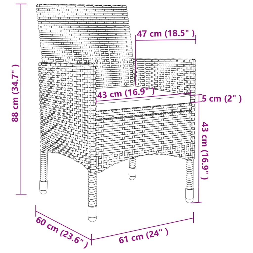 vidaXL Set de comedor de jardín 9 pzas y cojines ratán sintético gris