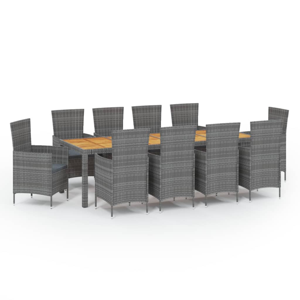 vidaXL Set de comedor de jardín 11 pzas y cojines ratán sintético gris