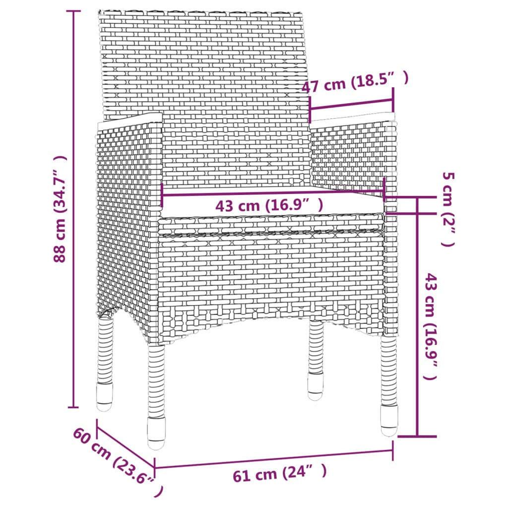 vidaXL Set comedor de jardín 3 piezas con cojines ratán sintético gris