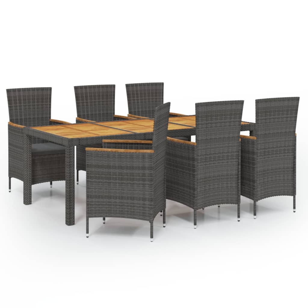 vidaXL Set de comedor de jardín 7 pzas y cojines ratán sintético gris